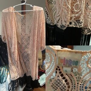 Light Pink Lace Kimono with Fringe